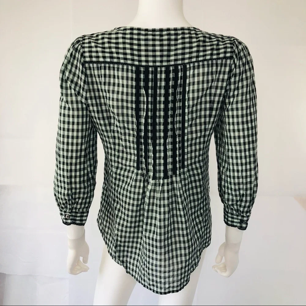 Anthropologie‎ Meadow Rue Gingham Pintuck Top Sz 6